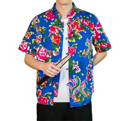 SUYHKO T Shirt Herren Beach Hawaiian Shirts Männer Blumenhemd Kurzarm Shirt Streetwear Übergroße Bluse 5XL-Blau-L von SUYHKO