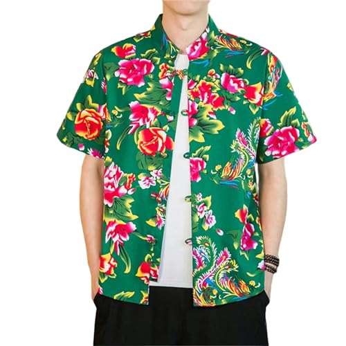 SUYHKO T Shirt Herren Beach Hawaiian Shirts Männer Blumenhemd Kurzarm Shirt Streetwear Übergroße Bluse 5XL-Grün-M von SUYHKO
