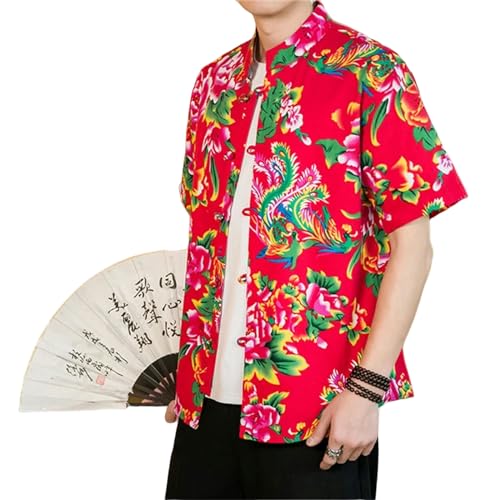 SUYHKO T Shirt Herren Beach Hawaiian Shirts Männer Blumenhemd Kurzarm Shirt Streetwear Übergroße Bluse 5XL-Rot-XL von SUYHKO