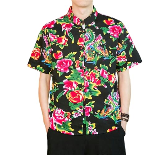 SUYHKO T Shirt Herren Beach Hawaiian Shirts Männer Blumenhemd Kurzarm Shirt Streetwear Übergroße Bluse 5XL-Schwarz-M von SUYHKO