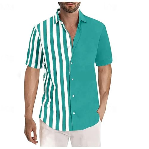 SUYHKO T Shirt Herren Herren Button Down Shirt Casual Shirt Summer Shirt Strand Kurzarm Shirt Farbe Gestreiftes Oberteil Gestreift-Qcl641-Xs von SUYHKO