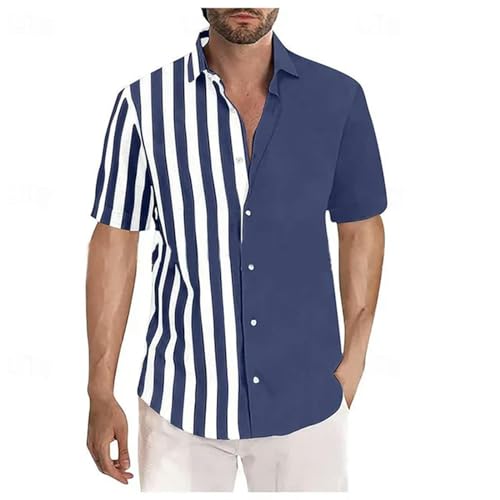 SUYHKO T Shirt Herren Herren Button Down Shirt Casual Shirt Summer Shirt Strand Kurzarm Shirt Farbe Gestreiftes Oberteil Gestreift-Qcl642-Xxl von SUYHKO