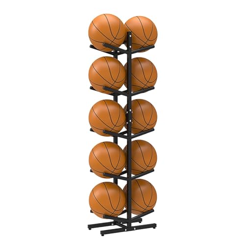 SUYUDD 5-stöckiges Doppelseitiges Basketball-Aufbewahrungsregal, Aufbewahrungsbaum Für Sportausrüstung, Freistehender Vertikaler Fußball-Ausstellungsständer, 10 Bälle von SUYUDD