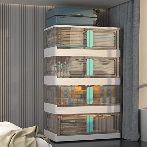 SUYUDD Zusammenklappbare Aufbewahrungsbox mit Deckel und Griff, transparenter, robuster Aufbewahrungsbehälter aus Kunststoff für Schlafzimmer, Wohnzimmer, Büro, Küche und Camping von SUYUDD