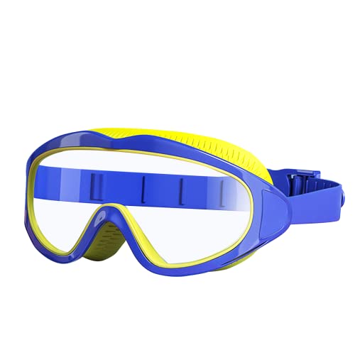 SWAUSWAUK Schwimmbrille Kinder - Kinder Schwimmbrille 4-12 Jahre, Swimming Goggles Kids, Großes Objektiv Anti Fog Wasserdicht Komfortabeler (Blau & Gelb) von SWAUSWAUK