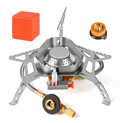 SWAWIS 3500W Windschutz Campingkocher Piezozündung Faltbarer Gaskocher Gasbrenner Camping Stove mit Adapter, Camping Kocher für Hiking Camping Picknick Trekking Outdoor Wandern von SWAWIS