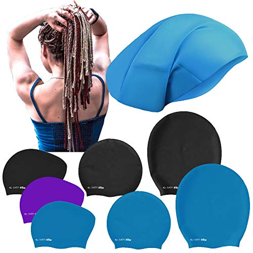 Swim Elite Silikon Badekappe für Lange Haare - Extra große Badekappe Damen Herren - Schwimmkappe - Badehaube - Dreadlocks Haarverlängerungen Afro Haarwebart (Turquoise, XL (22x29cm)) von SWIM ELITE