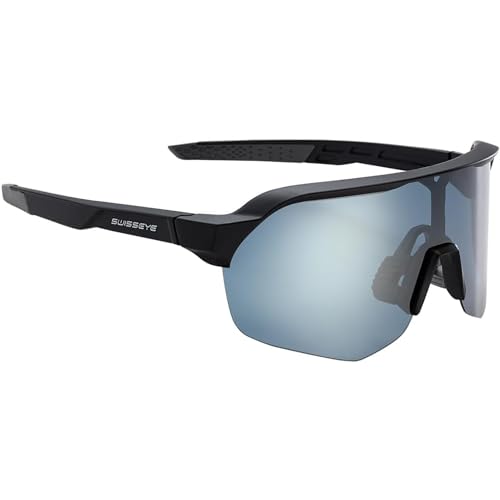 SWISSEYE Leisure Sportbrille (100% UVA-, UVB- und UVC-Schutz, gummierter Nasenbereich und Bügelenden, splitterfreies Material TR90, inkl. Etui & Mikrofaserbeutel), black matt/grey von SWISSEYE