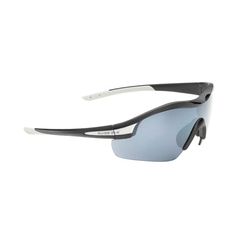 SWISSEYE Novena Sportbrille (100% UVA-, UVB- und UVC-Schutz, Nasenbereich gummiert, splitterfreies Material, inkl. Etui, Wechselscheiben & Mikrofaserbeutel), Schwarz von SWISSEYE