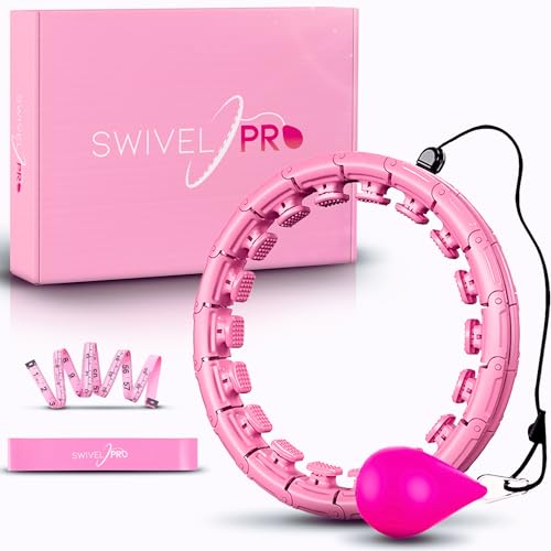 SWIVEL PRO® Smart Hula Hoop Reifen mit Gewichtsball für Erwachsene, mit Resistance Band und Maßband, 24 verstellbare Glieder, für Gewichtsverlust, Fitness, Abnehmen, 3in1 Set (ROSA) von SWIVEL PRO