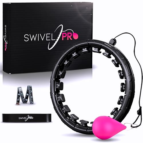 SWIVEL PRO® Smart Hula Hoop Reifen mit Gewichtsball für Erwachsene, mit Resistance Band und Maßband, 24 verstellbare Glieder, für Gewichtsverlust, Fitness, Abnehmen, 3in1 Set (SCHWARZ) von SWIVEL PRO