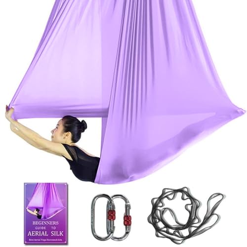 Aerial Yoga Hängematte L: 5 m B: 2,8 m 5,5 Yards Aerial Pilates Seide Yoga Schaukel Set mit 2000 kg Belastung inklusive Gänseblümchen-Kette von SYCYKA