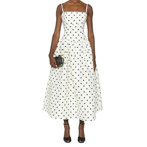 SYLDMKJ Damenkleider Women's Dresses Elegante A-Line-Polka-Dot-Druckquadrat-Nacken-Abendkleid Spaghetti-Träger Zurücklesslich Benutzerdefinierte Größe von SYLDMKJ