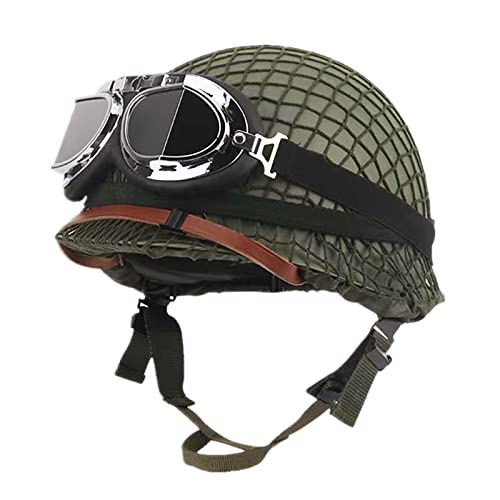 SYLPHID Outdoor Green WW2 US M1 Helm mit Brille, Stahlfeld mit Netzabdeckung, Katzenaugen-Gürtel von SYLPHID