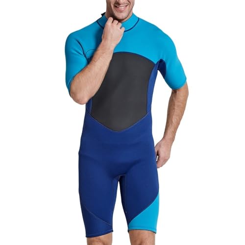 Neoprenanzug Männer, 2mm Neopren Kurzarm Rückenreißverschluss In Kaltem Wasser Für Wassersport Für Tauchen Anzüge Surfen Schwimmen (Color : A, Size : 3XL) von SYLUOQP