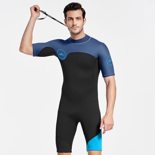 Neoprenanzug Männer 2mm, Neopren-Tauchanzüge Surfen Schwimmen Kurzarm Rückenreißverschluss In Kaltem Wasser Für Wassersport (Color : B, Size : M) von SYLUOQP