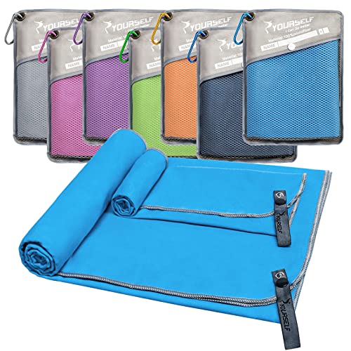 Syourself Mikrofaser-Sport- und Reisehandtuch mit Reisetasche und Karabiner, blau, XL: 182,9 x 81,3 cm, 1 Packung von SYOURSELF