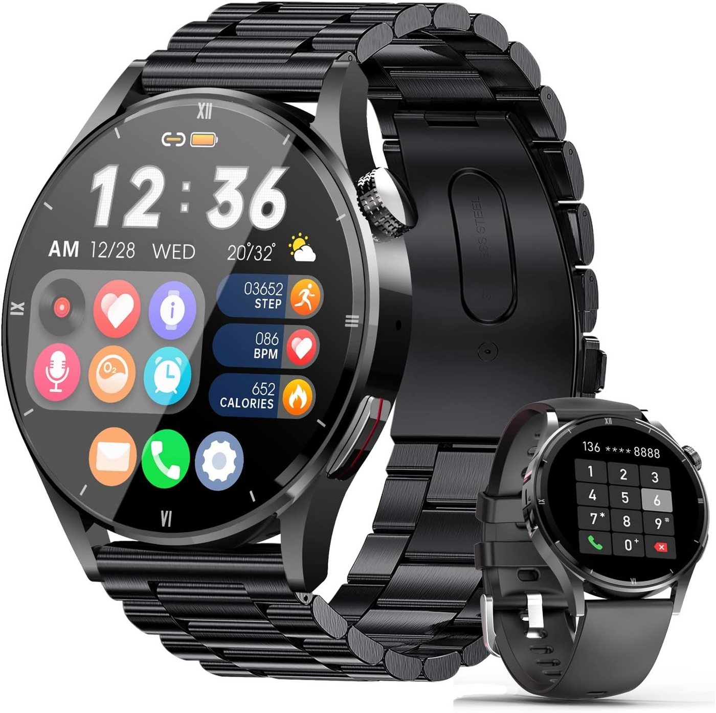 SZHELEJIAM Fur Herren mit Telefonfunktion Sprachassistent Smartwatch (1,32 Zoll, Android iOS), mit Bluetooth Pulsuhr Schlafmonitor, Herzfrequenz, Kalorien Sportuhr von SZHELEJIAM