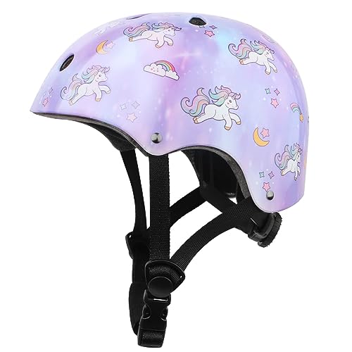 Verstellbarer Kinder Mädchen Fahrradhelm für Kleinkind Mädchen Kinder Jugend, schützende Skateboard Helme für Skateboarding Fahrrad Roller Inline Skating Radfahren (Stern & Violett, S) von SZHZS