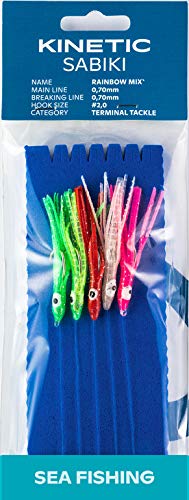 Kinetic Sabiki Blekksprut Mini Rig Rainbow, 5 farbige Oktopusse, Länge 200cm, fünf Haken Gr. 2/0, Schnur 0,70mm von Sabiki