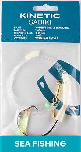 Kinetic Sabiki Halibut Circle Hook Rig - Vorfach für Heilbutt, Leng und Lump, Länge 125cm, 10/0, Schnur 1,40mm/0,50mm von Sabiki