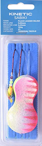 Kinetic Sabiki Plaice Leader Inline Rig - Inline-Buttlöffel, Länge 115cm, Hakengröße 1, Schnur 0,60mm/0,45mm, Gewichte 50g, 75g und 100g (Pearl/Pink Tiger 100g) von Sabiki