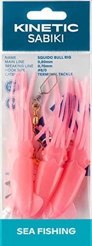 Kinetic Sabiki Squido Bull - Vorfach mit DREI Flügel-Oktopussen, Hakengröße 8/0, Länge 115cm, Schnur 0,80mm/0,70mm (Hot Pink) von Sabiki