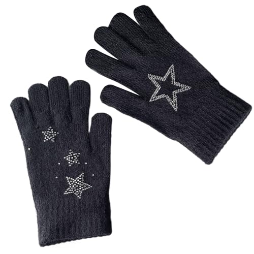 Y2K Vollfinger-Handschuhe mit glitzernden Strasssteinen, Winter, Outdoor-Aktivitäten, Touchscreen, Unisex, kaltes Wetter, Strickhandschuhe für Damen von Saddgo