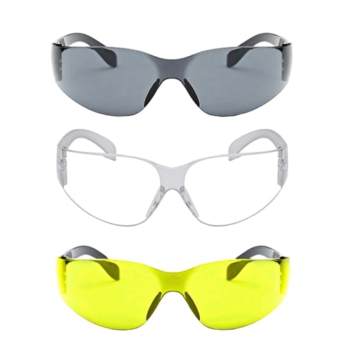SagaSave Leichte Sicherheitsbrille, 3 Stück Arbeitsbrille Schutzbrillen Arbeitsschutzbrille für Herren Damen Labor Radfahren Angeln (Gelb) von SagaSave
