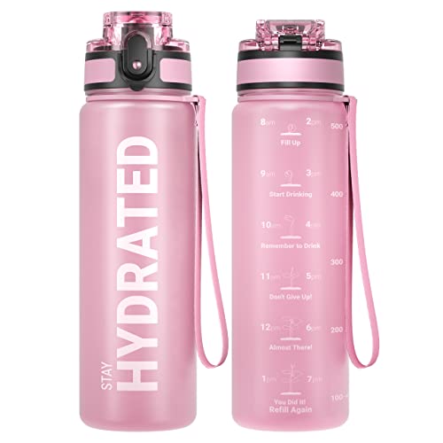 Sahara Sailor Trinkflasche, BPA-Frei Tritan, 1L/500ML/750ML Auslaufsicher Trinkflasche mit Zeitmarkierung für Gym, Sport, Outdoor, Schule, Job von Sahara Sailor