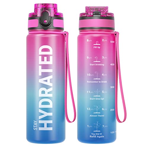 Sahara Sailor Trinkflasche, BPA-Frei Tritan, 1L/500ML/750ML Auslaufsicher Trinkflasche mit Zeitmarkierung für Gym, Sport, Outdoor, Schule, Job von Sahara Sailor