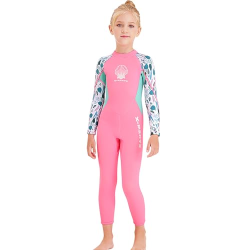 SaiDuoDuo Kinder Mädchen 2,5 mm Neopren Einteiliger Thermo-Badeanzug Volle Langarm-Neoprenanzüge für Kleinkind Kind Junior Jugend Schwimmen Surfen,Rosa,S von SaiDuoDuo