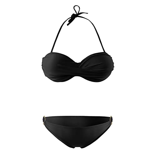 Bandeau Bikini Damen Push Up Zweiteilige Badeanzug Bademode Bikini Set (Schwarz, S) von Saingace