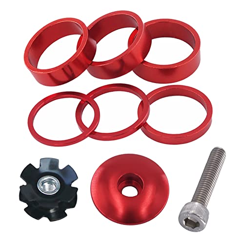 Saipor 9 Stück Fahrrad Lenker Spacer Set 1 1/8 Zoll Aluminium Headset Spacer Fahrrad Vorbau Ahead Spacer Lenkererhöhung Fahrrad Spacer 2/3/5/10mm für MTB Rennrad (Rot) von Saipor