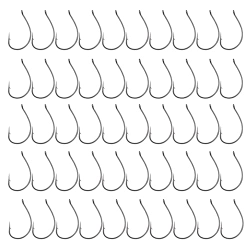 50 Stück Wacky Haken Karbonstahl Widerhaken Angelhaken mit Löchern Offset-Kreishaken 5 Arten #3#2#1#1/0#2/0 Widerhaken Angelhaken Salzwasser von Saiyana
