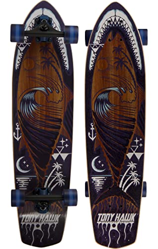 Tony Hawk Komplettes Cruiser Skateboard, Cooles Grafik-Longboard, tolle Option für Reisen, Sport und Unterhaltung, Shark Mouth von Sakar
