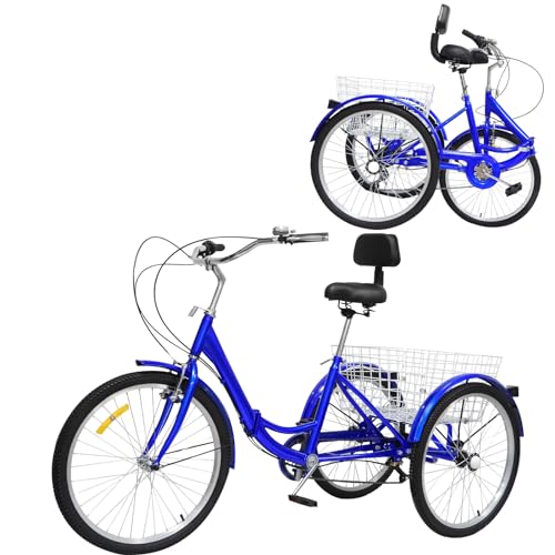24 Zoll 7 Gang Erwachsenen Faltbares Dreirad mit Korb 3-Rad Erwachsene Senioren Einstellbares Trike Bike Lastenfahrrad für Outdoor-Sport von Salmeee