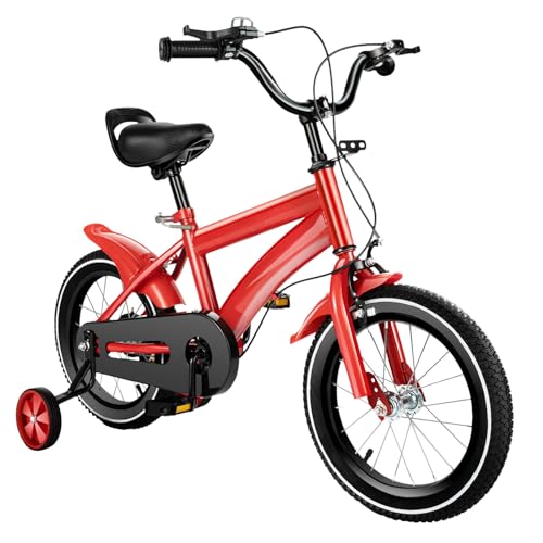 Salmeee 14 Zoll Kinderfahrrad 4-in-1 Laufrad für Kinder mit Pedalen und Stützrädern Sicher Bike Rot HöHenverstellbar 95-135cm für Jungen und Mädchen von 3 bis 6 Jahren von Salmeee