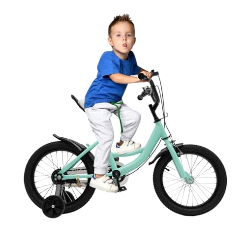Salmeee 16 Zoll Kinderrad Fahrrad für Jungen Mädchen Kinder Classic Fahrrad mit Abnehmbare Stützräder Für Kinder ab 5-8 Jahren (Grün) von Salmeee
