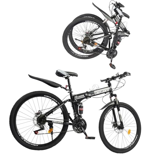 Salmeee 26 Zoll Klappbar Mountainbike Fahrrad für Frauen und Männer 21 Gang Erwachsene Fahrrad Jugend Mountainbike High Carbon Stahl Scheibenbremsen Vorne Fahrrad mit Schutzblechen von Salmeee