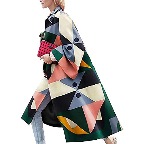 SalmophC Damen Lange Strickjacken mit Taschen, Mode Bunte geometrische Abstraktion Druck ausgestellte Ärmel Trenchcoat Open Front Outwear Jacke von SalmophC