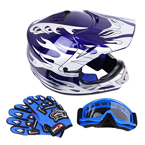 Samger DOT Jugend Kinder Offroad Helm Motocross Helm Dirt Bike ATV Motorrad Helm Handschuhe Brille (S,Blau) von Samger Samger