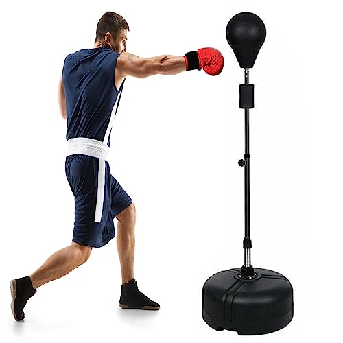 Punchingball Boxstand Boxsack Stehend 120-160cm Höhenverstellbarer Standboxball Stahlfeder Bounce Back Faster Speed-Reflex Trainingsball für Erwachsene Kinder von SanBouSi