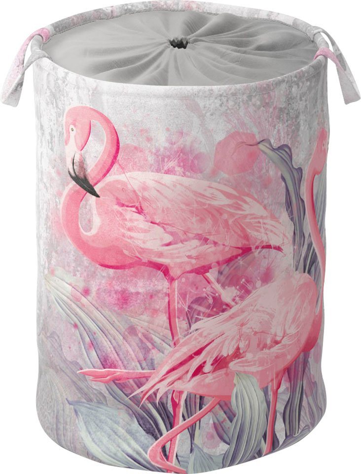 Sanilo Wäschekorb Flamingo, kräftige Farben, samtweiche Oberfläche, mit Deckel von Sanilo