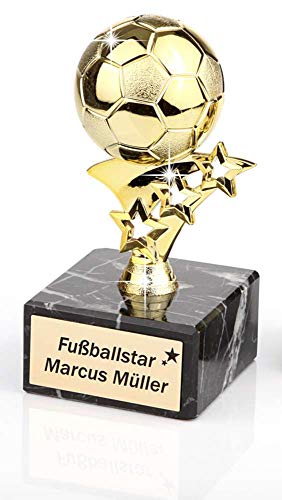 Fußballtrophäe Gold, Ehrenpreis auf Marmor Sockel incl. Gravur - Fußball Pokal von Sannys