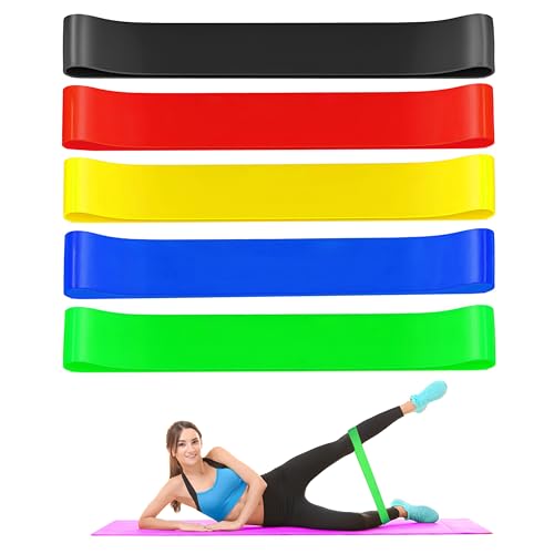 Fitnessbänder, 5 Stück Resistance Band Set in 5 Farben, 60cm Länge，5cm Breite für Gymnastikband,Widerstandsbänder für Yoga, Pilates, Gymnastik und Krafttraining von Sanrolax