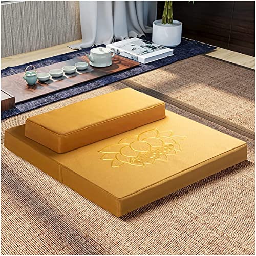 Sanswin Zabuton, Zafu Meditationskissen 2-Teiliges Zabuton Set Yoga Quadratisch 60/70/80 cm Japanisches Zafu Bodenkissen Lotus Meditationsset Kissen (Mönchsgelb,70 * 70cm) von Sanswin