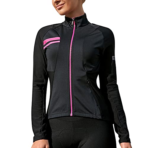 Santic Fahrradjacke Damen Winter Thermo Jacken Winddichte Laufjacke Leichte Atmungsaktiv Langarm Reflektierend Reißverschlusstasche Schwarz XL von Santic