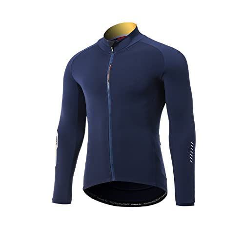 Santic Fahrradtrikot Herren Langarm Radtrikot Winter Fahrradshirt Herren Atmungsaktiv mit Taschen Marine EU XXL von Santic