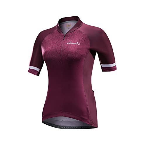 Santic Radtrikot Damen Kurzarm Fahrradtrikot Damen Fahrradshirt Radshirt Kurzarm Sommer mit Taschen Violett EU XL von Santic